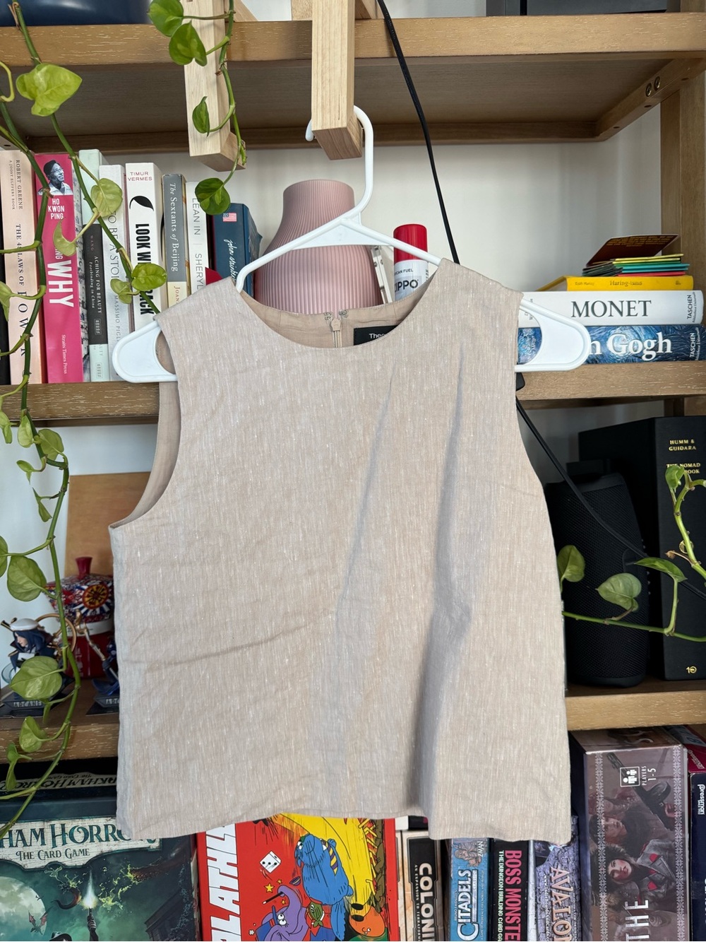 Theory Neutral Taupe Linen-Blend Sleeveless Camisole